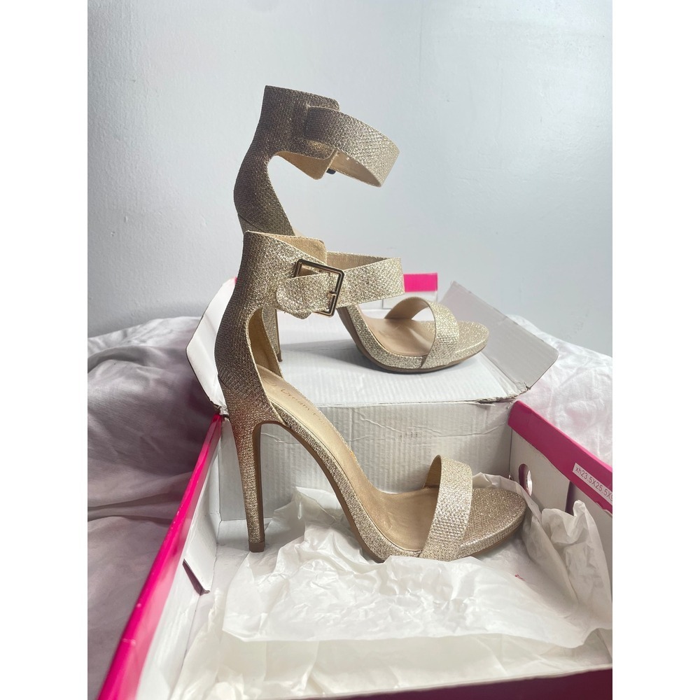 Dream Pair Gold Glitter Ankle Strap Stiletto Heels Women's Size 8 - Picture 1 of 5